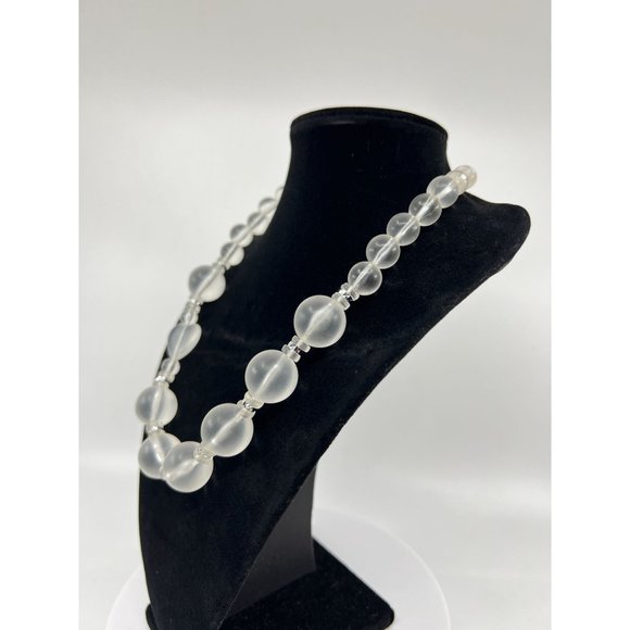 Vintage Frosted Lucite Bead and Heart Necklace Beaded Runway - Picture 2 of 3
